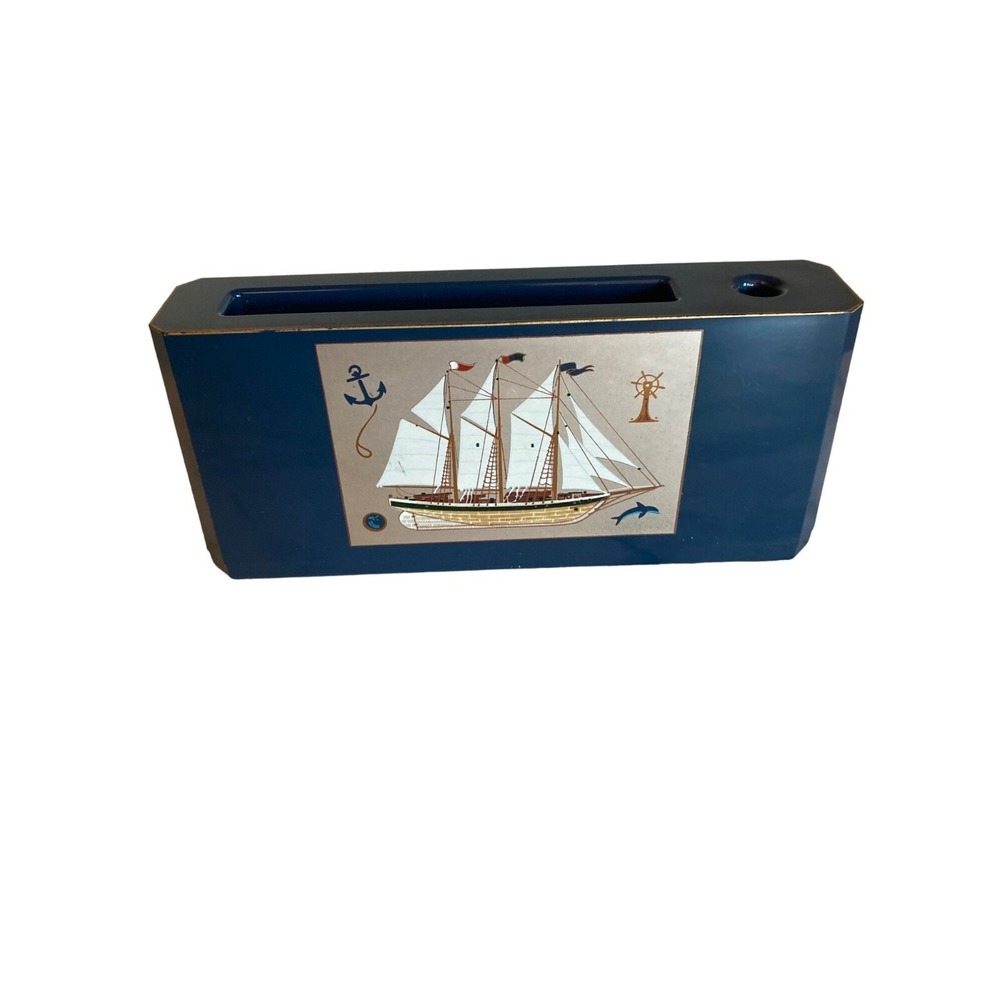 Otagiri Blue Plastic Desk Set Clipper Sailing Ship Coasters Tray Set - Picture 6 of 9